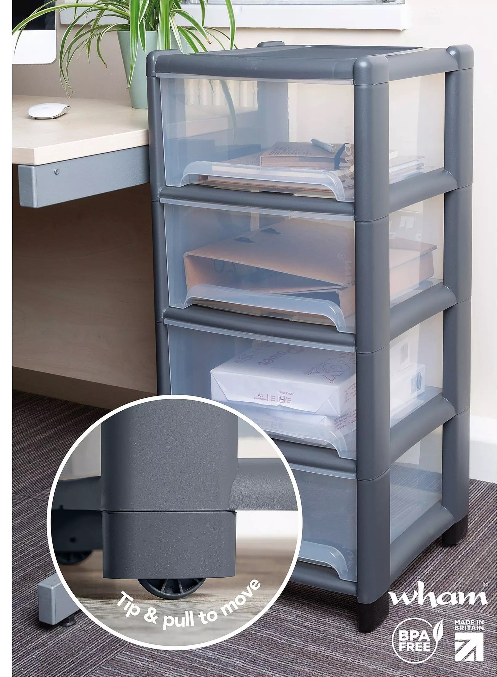 Wham Deep Drawer 4 Drawer Storage Unit – Black