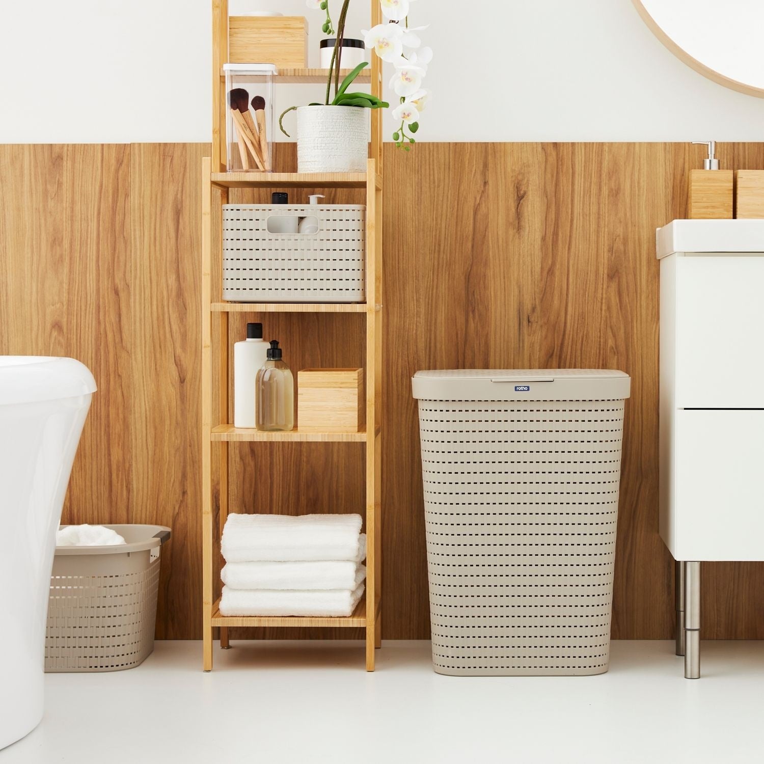 Rotho Country Laundry Hamper 55 L – Beige