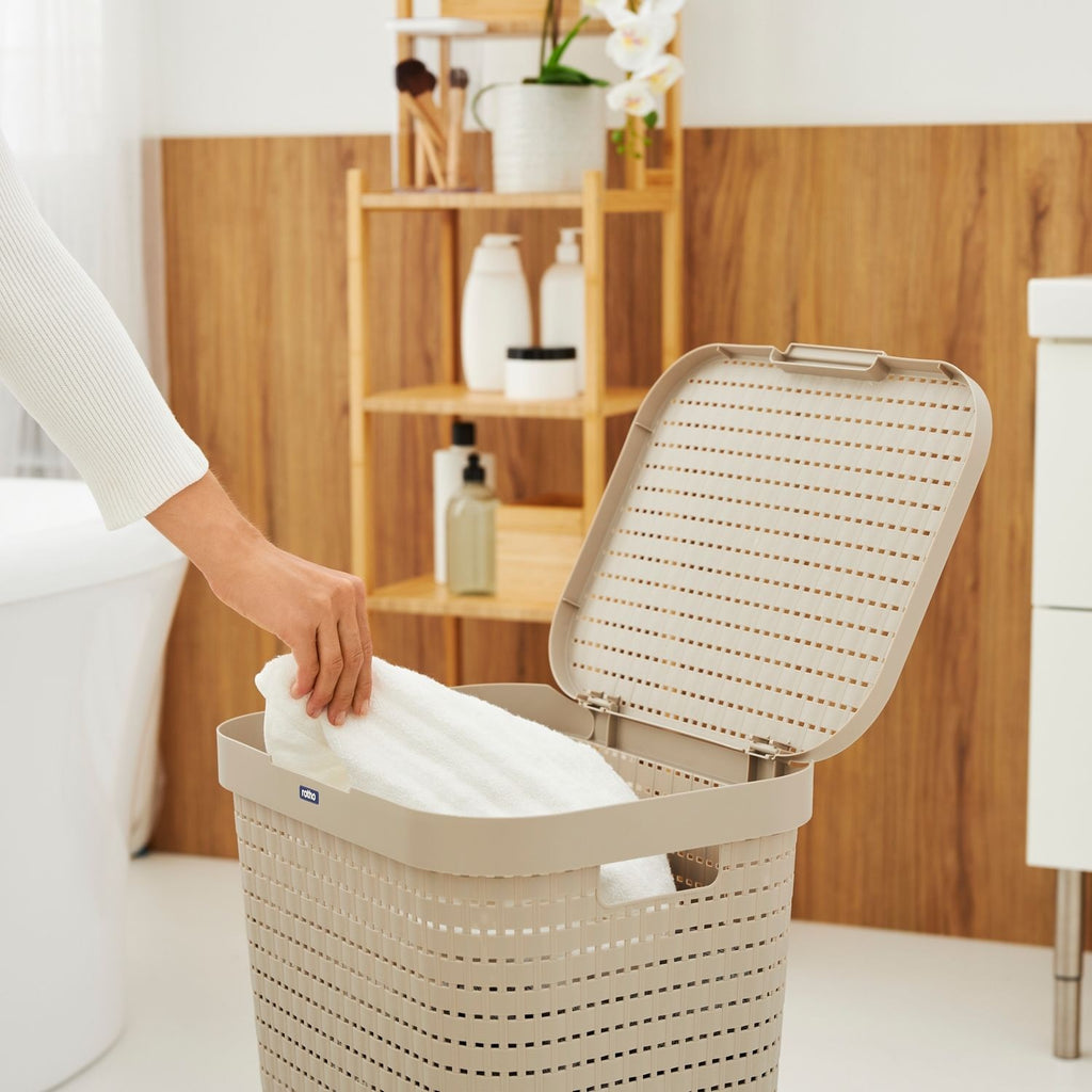Rotho Country Laundry Hamper 55 L – Beige