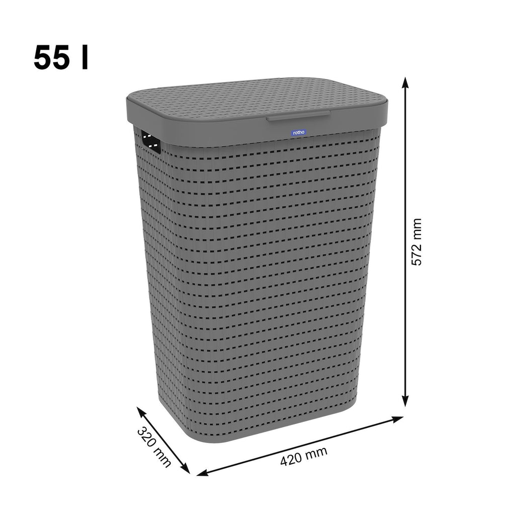 Rotho Country Laundry Hamper 55 L – Grey