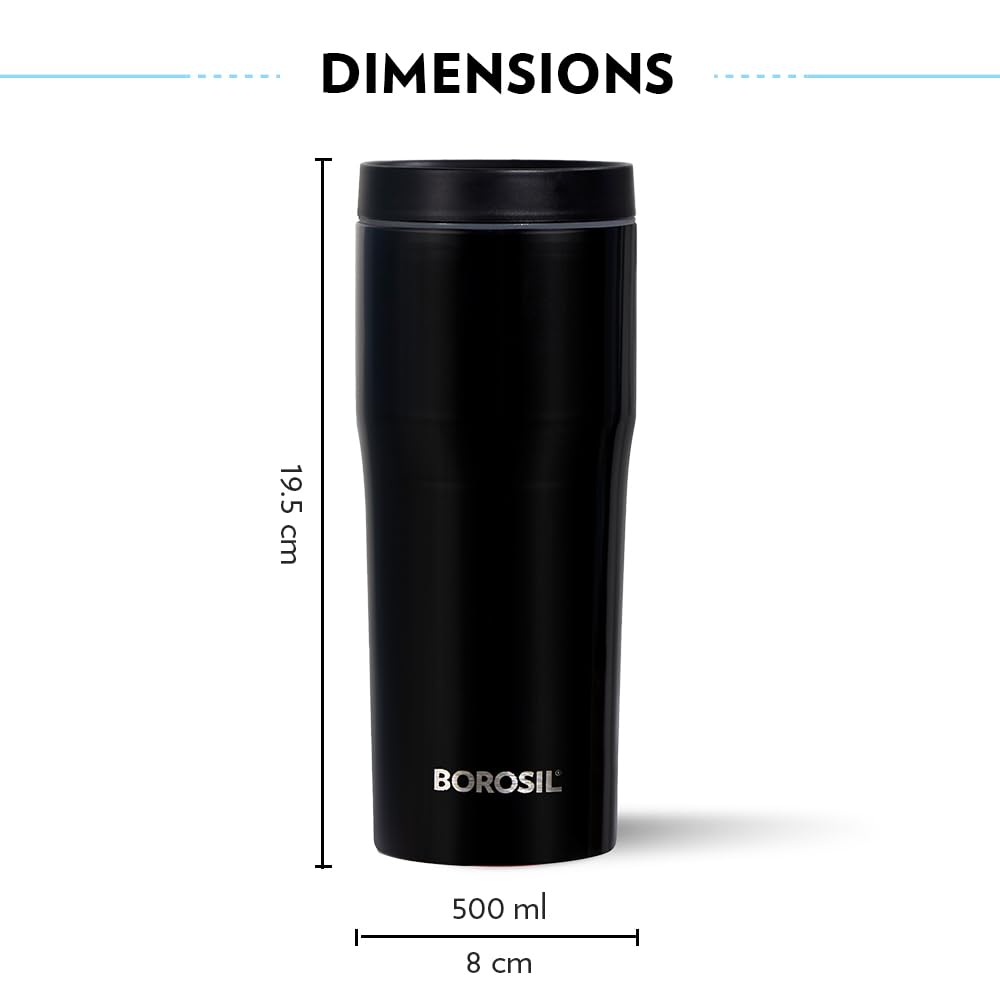 Borosil Hike Tumbler Flask - 500 ml - Black