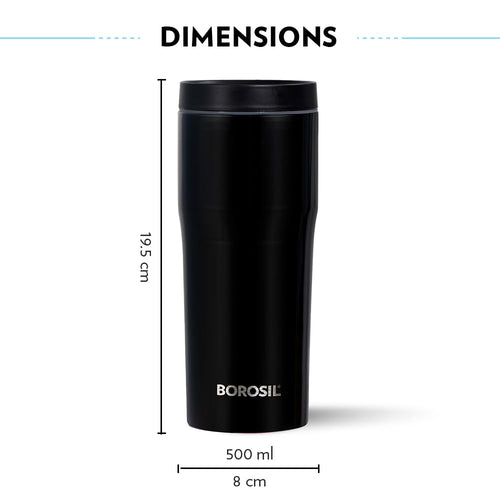 Borosil Hike Tumbler Flask - 500 ml - Black