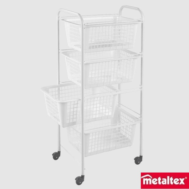 Metaltex Miami 4 Tier Rolling Cart ( Removable Baskets )