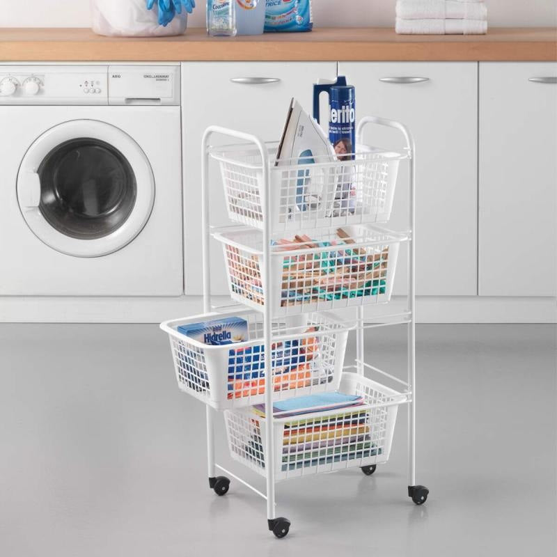 Metaltex Miami 4 Tier Rolling Cart ( Removable Baskets )