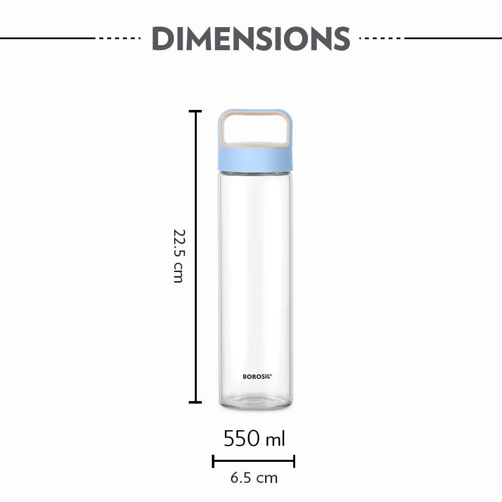 Borosil Neo Glass Bottle 550ml - Blue