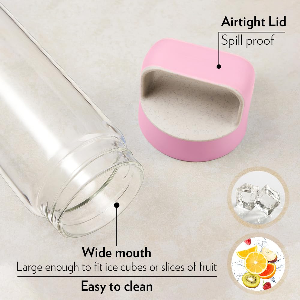 Borosil Neo Glass Bottle 550ml - Pink