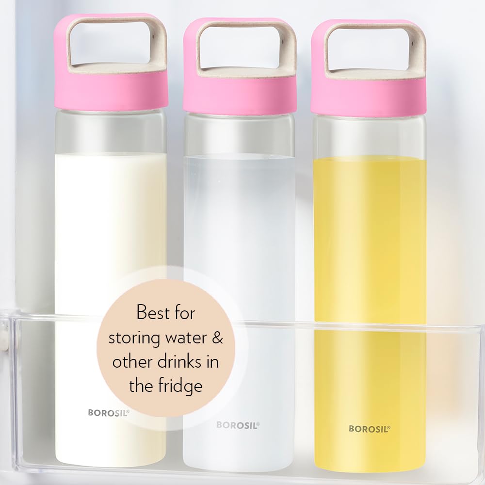 Borosil Neo Glass Bottle 550ml - Pink
