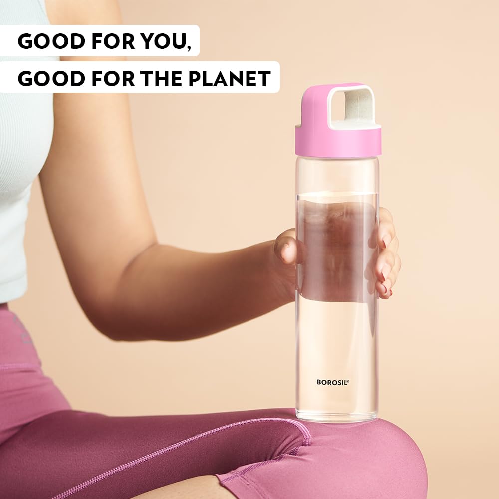 Borosil Neo Glass Bottle 550ml - Pink