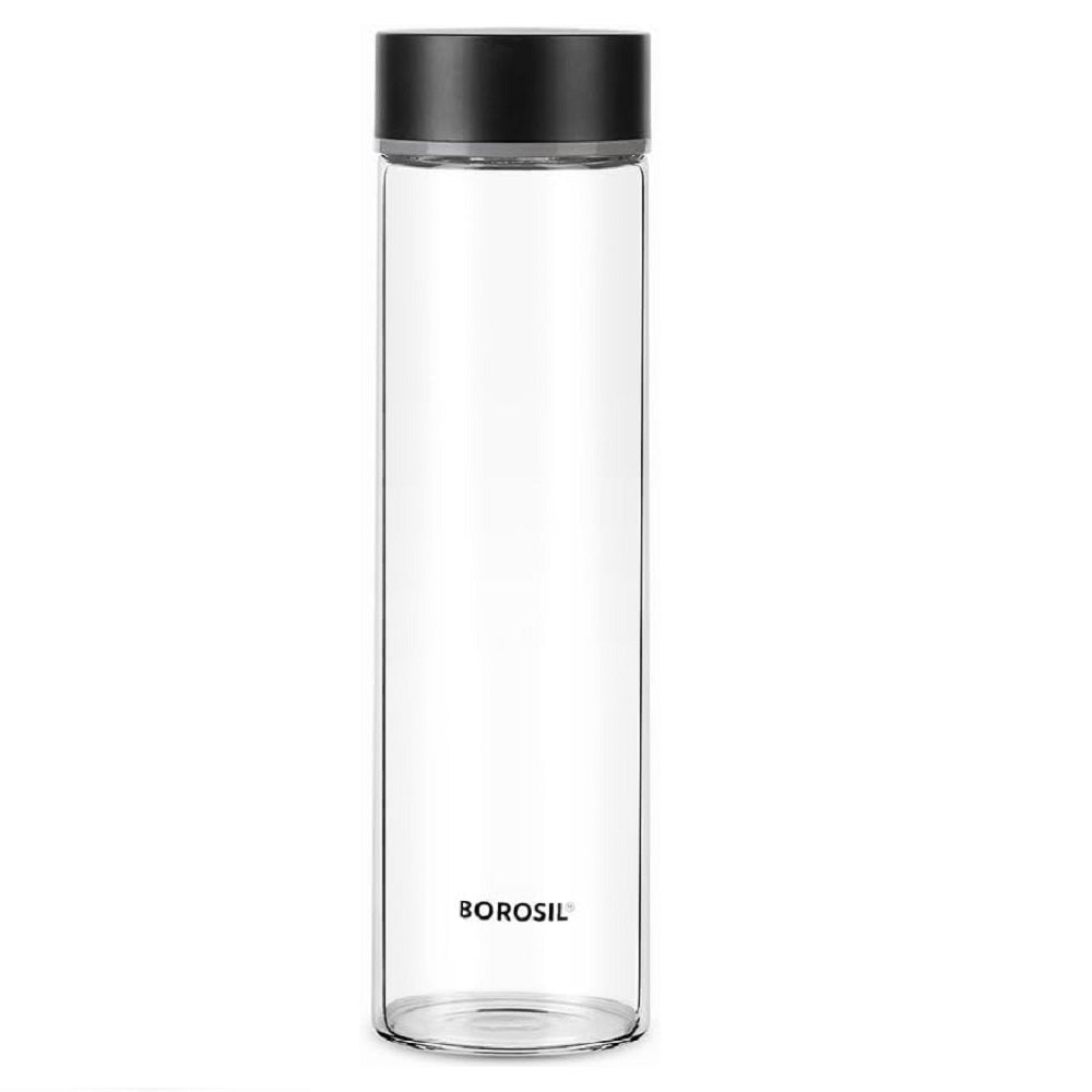 Borosil Neo Glass Bottle With Silver Lid -550ml