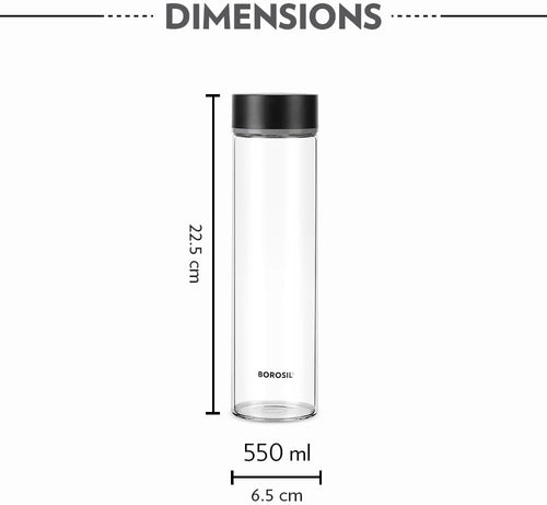 Borosil Neo Glass Bottle With Silver Lid -550ml