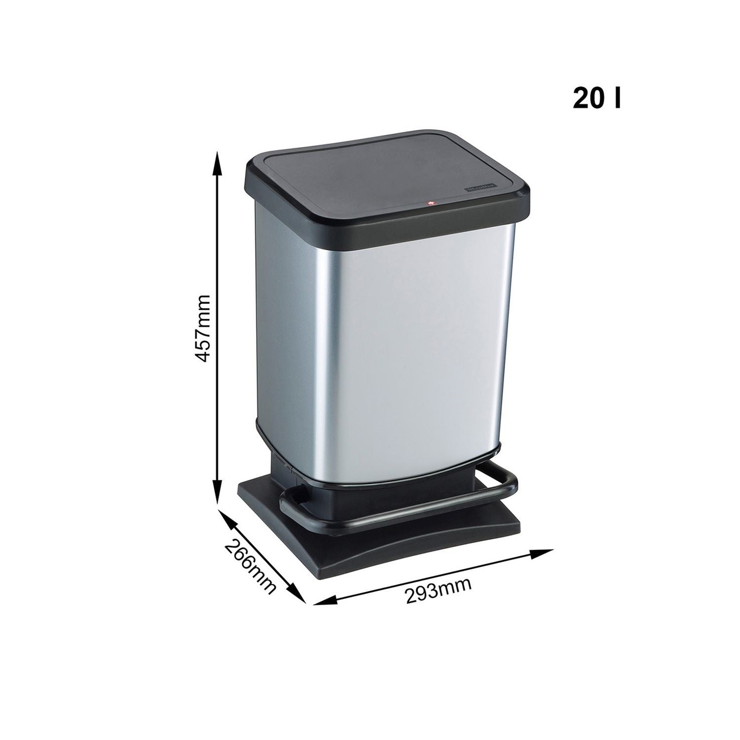 Rotho Paso Pedal Bin Silver 20 L