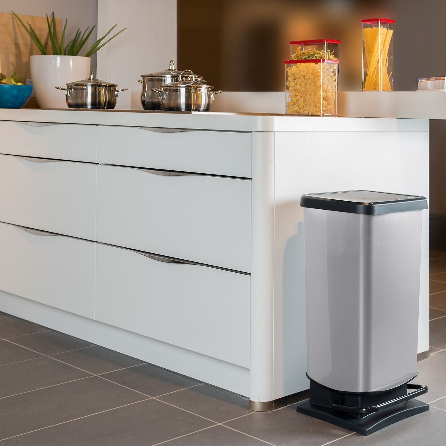 Rotho Paso Pedal Bin Silver 40 L