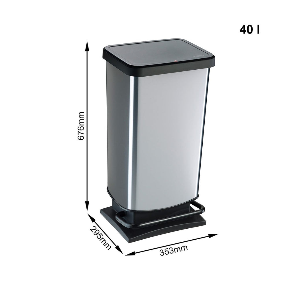 Rotho Paso Pedal Bin Silver 40 L
