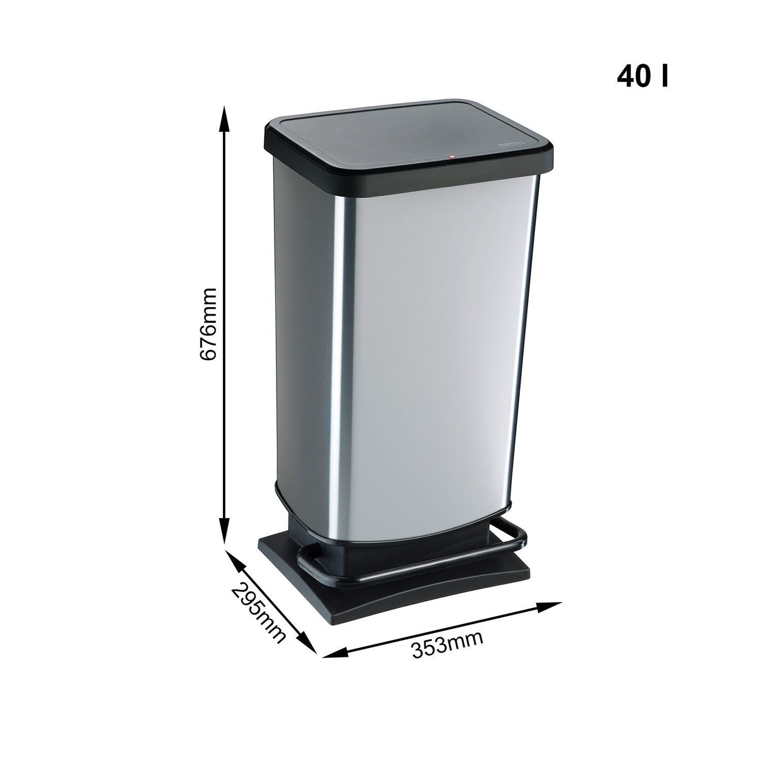 Rotho Paso Pedal Bin Silver 40 L