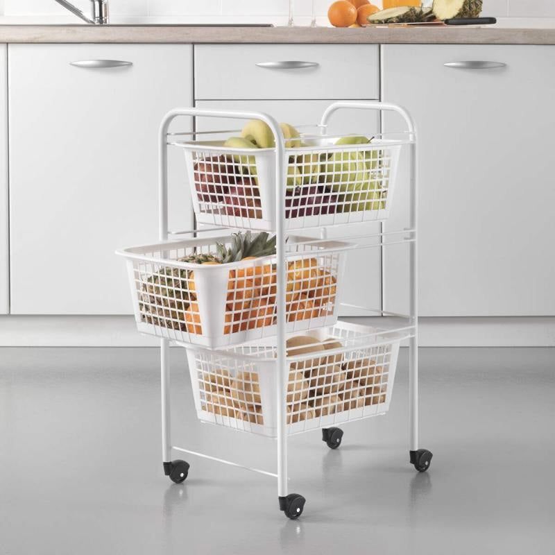 Metaltex San Diego 3 Tier Rolling Cart ( Removable Baskets )