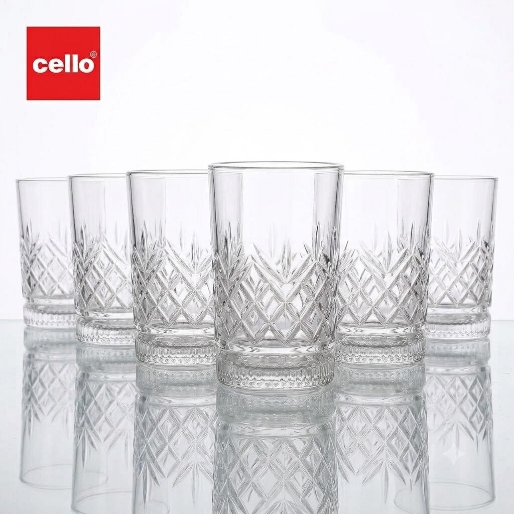Cello Trinity Glass Tumbler 275 ml – 6 PCS Set