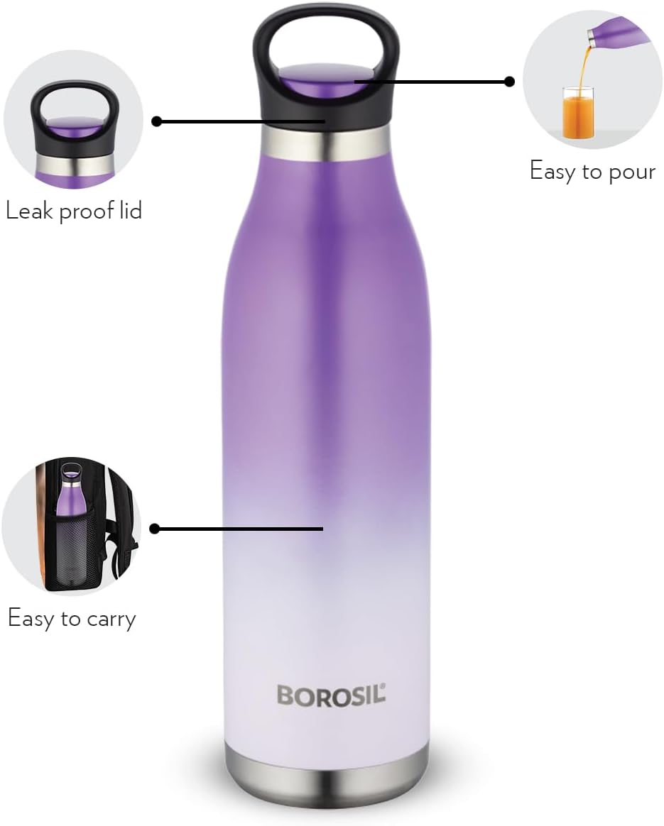 Borosil Colourcrush Flask - 700ml - Purple