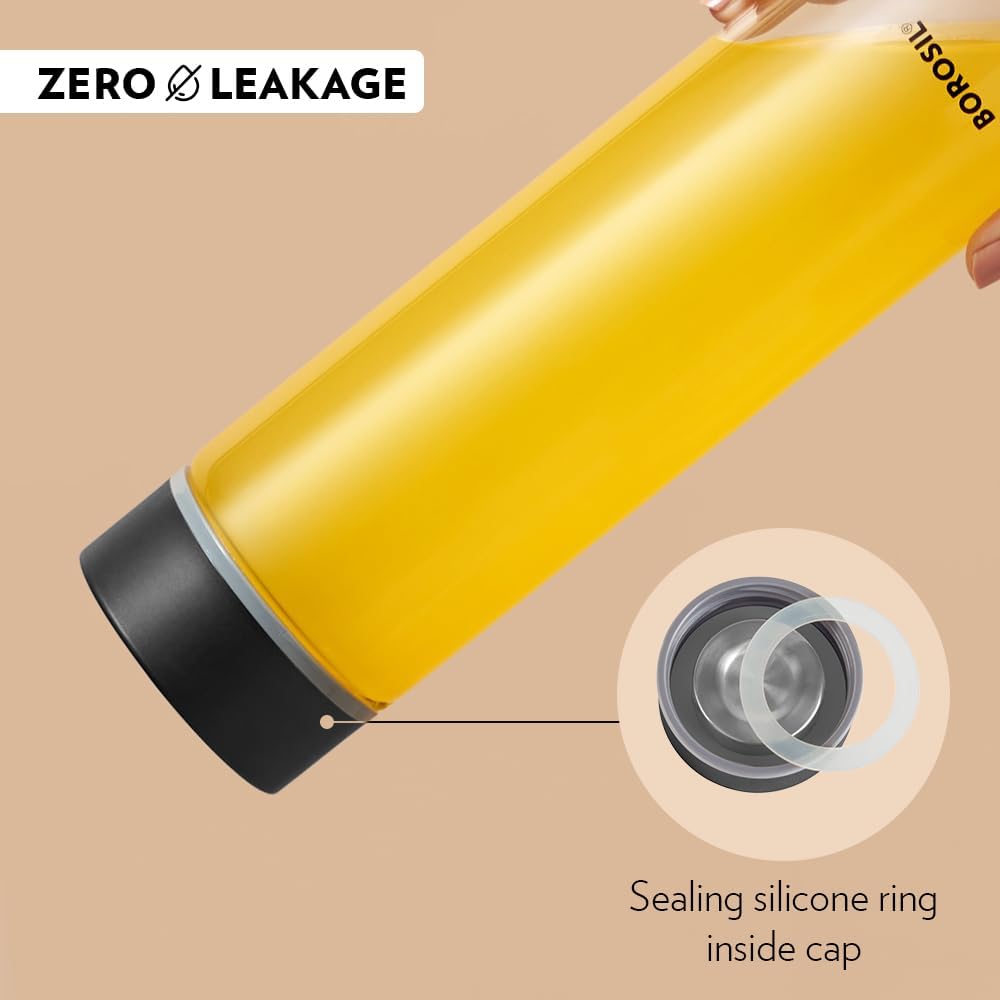 Borosil Neo Glass Bottle With Silver Lid -550ml