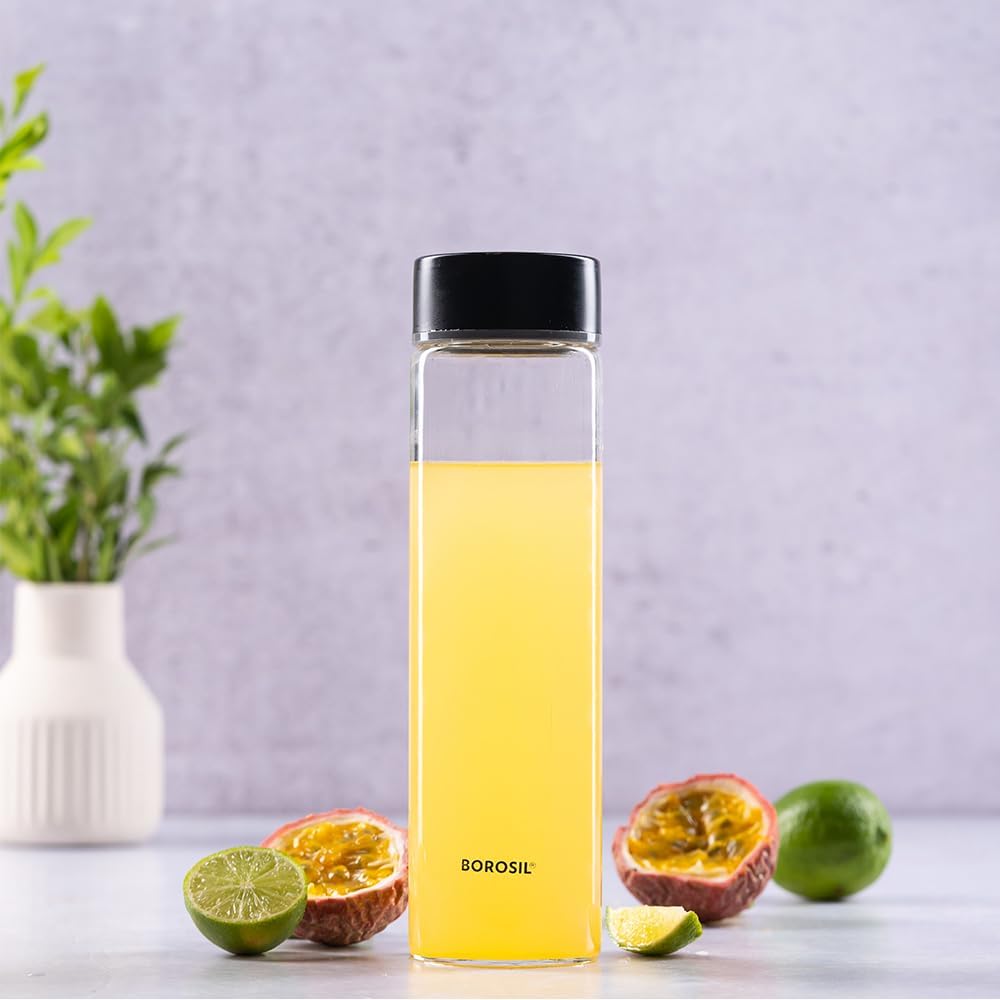 Borosil Neo Glass Bottle With Silver Lid -550ml